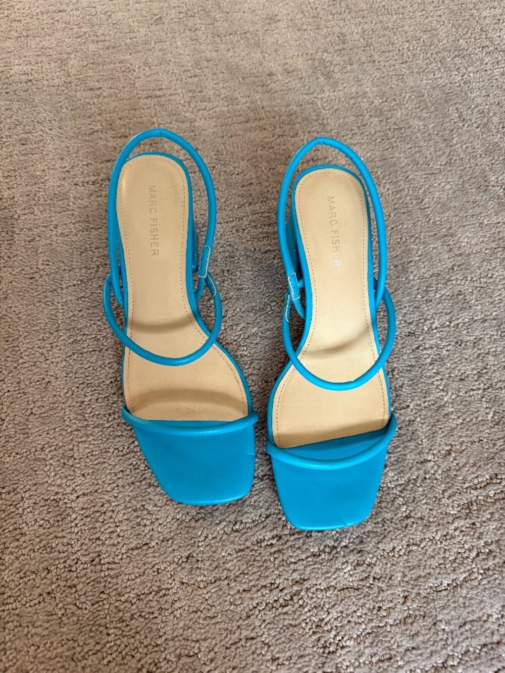 Marc Fisher Turquoise Blue Strappy Block Heel Sandals Size 8